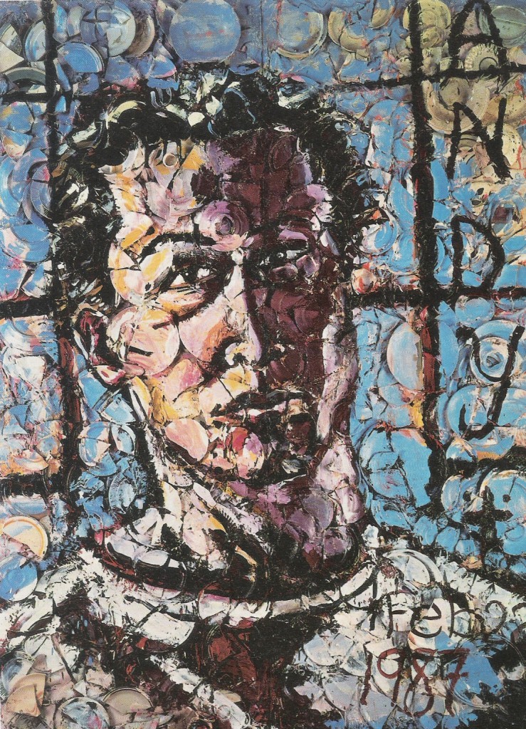 Julian Schnabel, Autoportrait à l’ombre d’Andy, 1987, Huile et assiettes sur bois, 183 x 260 cm. The broaerd Art Foundation, Santa Monica, Californie, Etats-Unis.